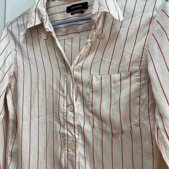 Isabel Marant Cream and Red Striped Button Down Shirt - Picture 12 of 13